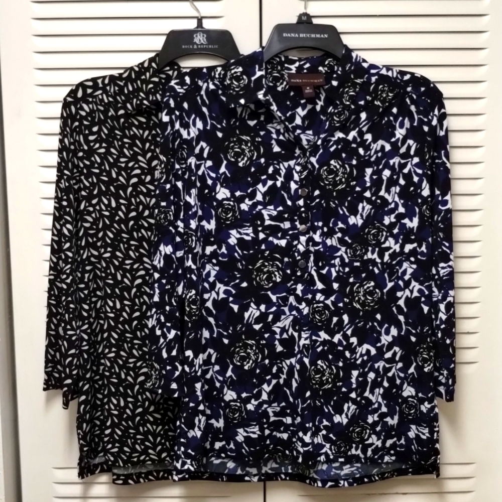NEW BUNDLE OF 2 Dana Buchman Silky Popover Blouses Medium